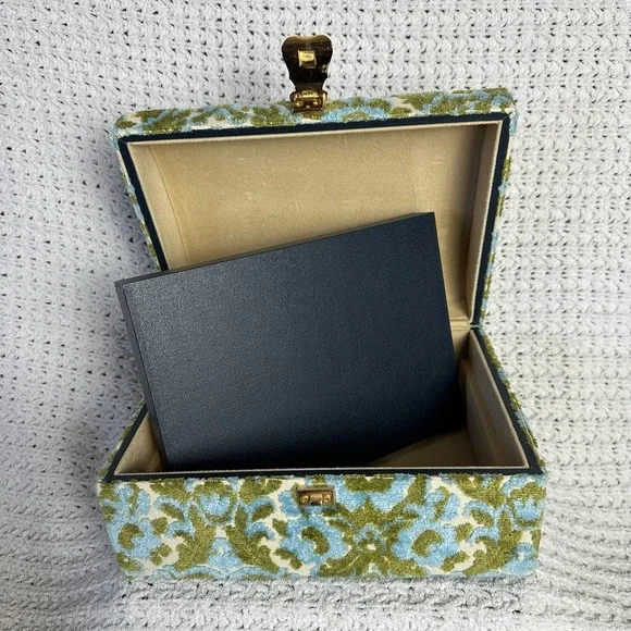 Shiseido Hanatsubaki Jewelry Box Vintage Belgium Cut Velvet Fabric Collectible - Picture 4 of 6